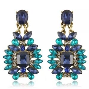 BLUE AND TEAL STATEMENT CRYSTAL POST EARRINGS #289